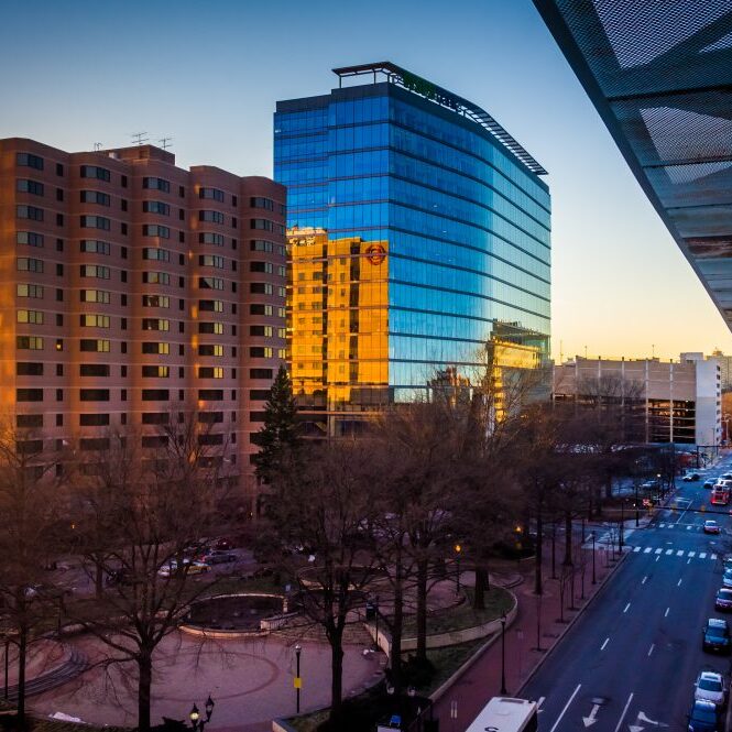 View of buildings along 11th Street at sunset in downtown Wilmington Delaware from the City Center Parking Garage.
** Note: Visible grain at 100%, best at smaller sizes
